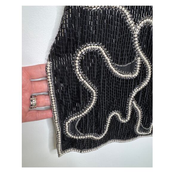 Vintage Michelle Yim for Zimble Silk Beaded Mini Dress Black Pearl 80s Glam M - Picture 8 of 16